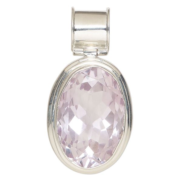 Pendant, lavender amethyst (natural) and sterling silver, 30x26mm-35x29mm oval. Sold individually. image number 0