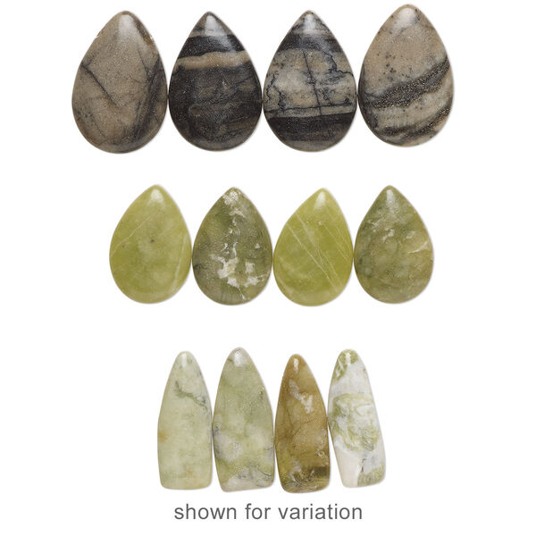 Focal and drop mix, multi-gemstone (natural / coated) and glass, mixed colors, 16x12mm-40x25mm mixed shape with flat back, C grade, Mohs hardness 3 to 7. Sold per pkg of (3) 3- to 5-piece sets. image number 1