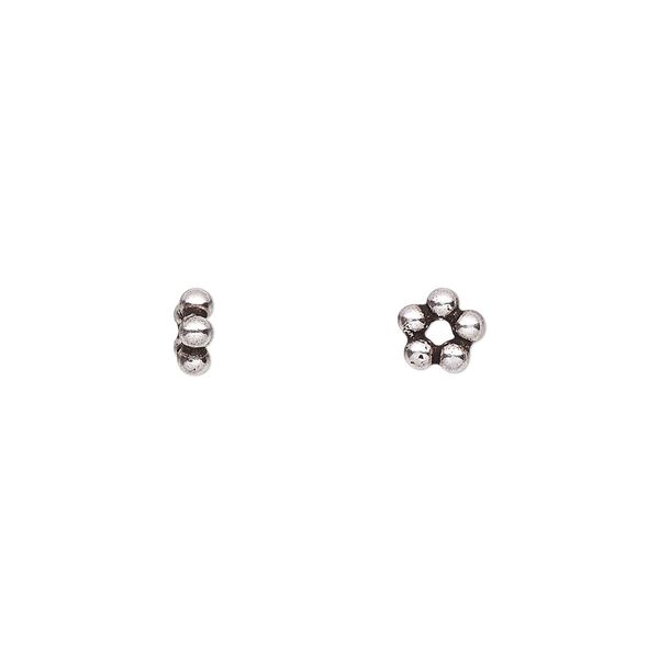 Bead, Rajasthani, antiqued sterling silver, 6x2mm beaded rondelle. Sold per pkg of 2. image number 0