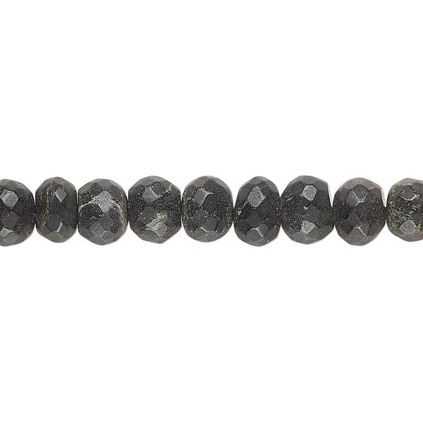 Black spotted quartz 1pkg1, hand-cut faceted uneven round / rondelle bead natural 14 inch 6-8mm / 7x5mm image number 0
