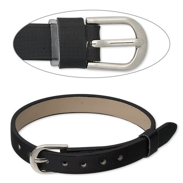 Bracelet component, polyurethane and brass, black, 8mm wide, adjustable from 5 to 6-1/2 inches with buckle-style closure. Sold per pkg of 2. image number 0