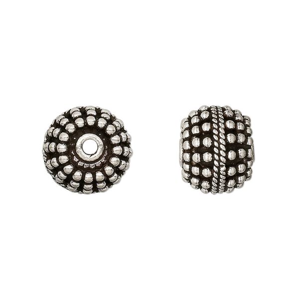 Bead, antiqued sterling silver, 12.5-13mm beaded round. Sold individually. image number 0