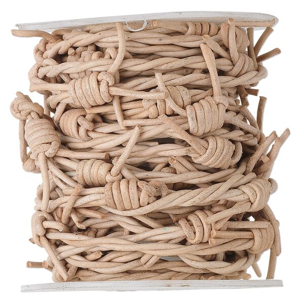 Cord, leather (natural), 1.5mm barbed wire. Sold per 5-yard spool. image number 0
