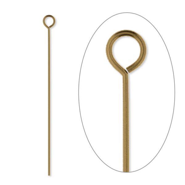 Eye pin, antique gold-plated brass, 1-1/2 inches, 24 gauge. Sold per pkg of 500. image number 0