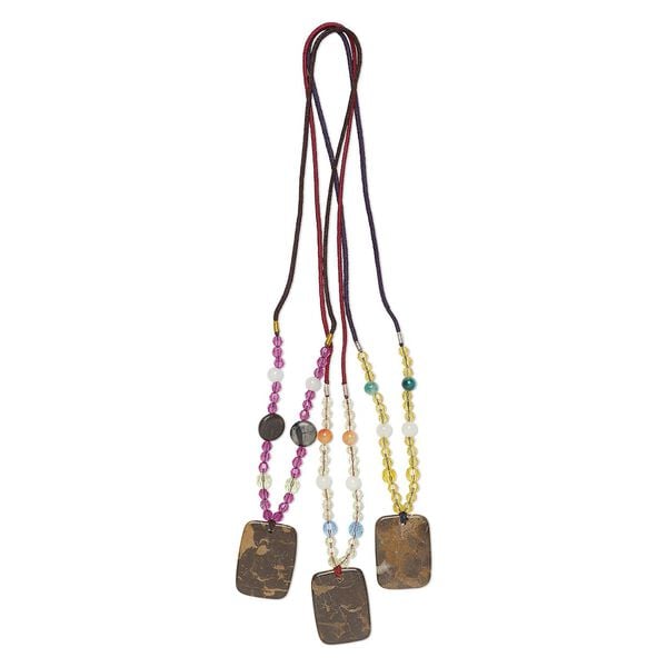 Multi-gemstone / acrylic / glass 1pkg3, rounded rectangle pendant necklace mix continuous loop 20 inch 40x30mm image number 0