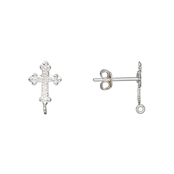 Earstud 1pkg2 sterling silver, 11x8mm cross / closed loop, 1 pair image number 0