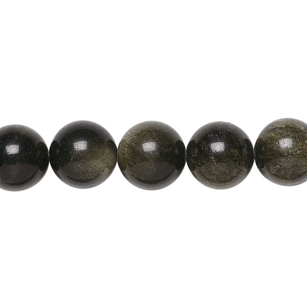 Bead, golden sheen obsidian (natural), 10mm round, A grade, Mohs hardness 5 to 5-1/2. Sold per 15-1/2" to 16" strand. image number 0