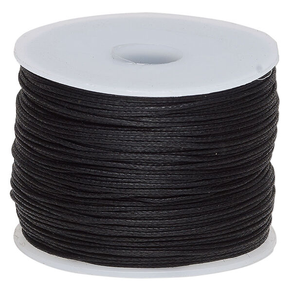 Cord, waxed cotton, black, 0.5mm. Sold per 100-meter spool. image number 0