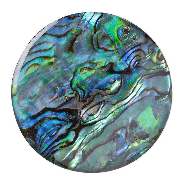 Cabochon, paua shell (coated), 38mm calibrated round, Mohs hardness 3-1/2. Sold individually. image number 0