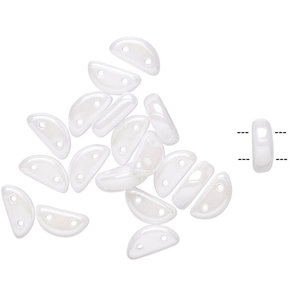 Bead, Preciosa, Czech pressed glass, opaque alabaster snow white, 8.5x3mm half moon with (2) 0.8-0.9mm holes. Sold per pkg of 20. image number 0