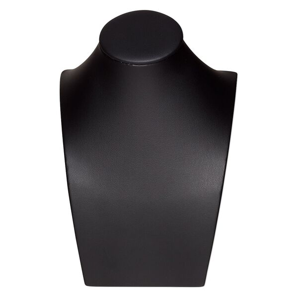 Display, necklace, leather, black, 7 x 5 x 3-1/4 inches with VELCRO® tab on back. Sold individually. image number 0