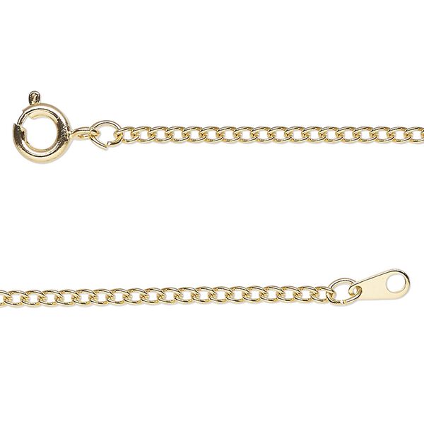 Chain, gold-finished steel, 1.9mm curb, 23 inches with springring clasp. Sold individually. image number 0