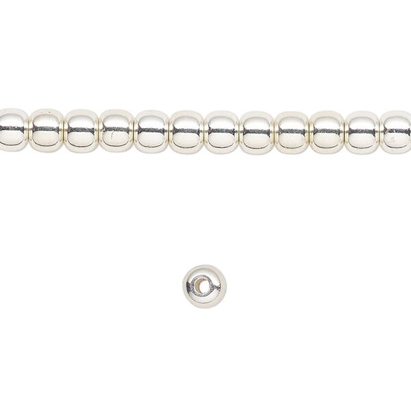 Bead, silver-finished brass, 4mm round. Sold per 8-inch strand. image number 0