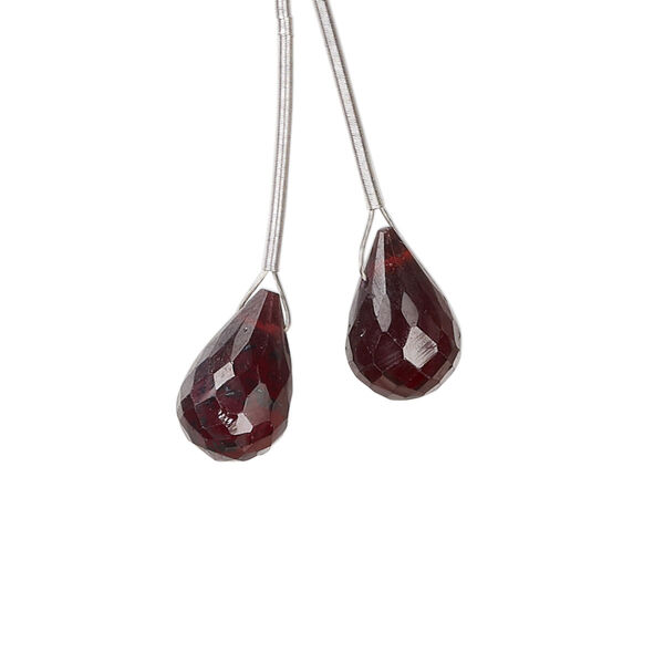 Garnet 1pkg2, hand-cut top-drilled faceted briolette bead natural B grade, 12x6mm image number 0