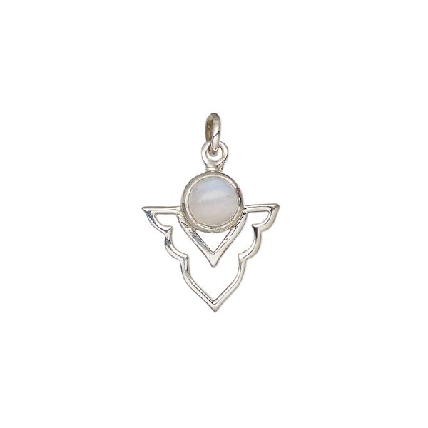 Rainbow moonstone / sterling silver 1pkg1, open arrowhead drop natural antiqued 15.5x14mm image number 0