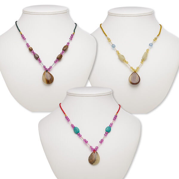 Brown italian "onyx" / multi-gemstone / acrylic 1pkg3, teardrop necklace continuous 20 to 24 inch mix 30x23mm-31x24mm image number 0