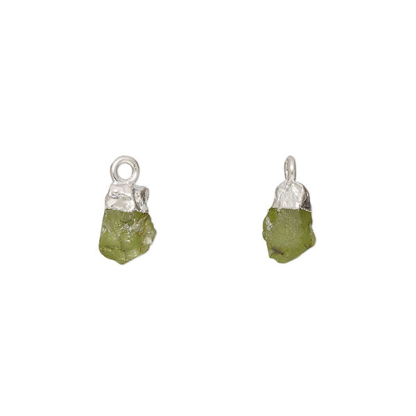 Peridot / sterling silver 1pkg1, electrocoated hand-cut nugget drop natural 8x5mm-9x7mm image number 0