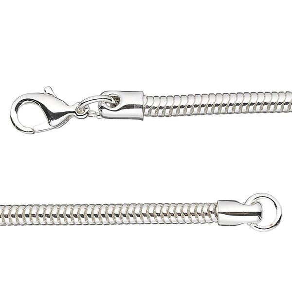 Chain, Almost Jewelry®, Dione®, silver-plated brass, 3.2mm snake, 18 inches with lobster claw clasp. Sold individually. image number 0