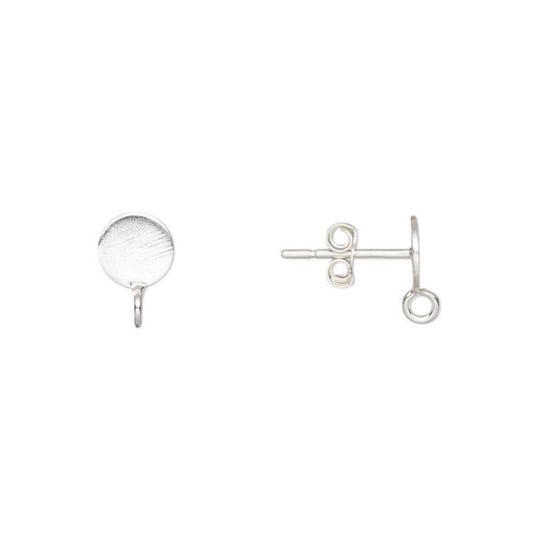 Earstud, sterling silver, 6mm flat pad with open loop. Sold per pkg of 2 pairs. image number 0