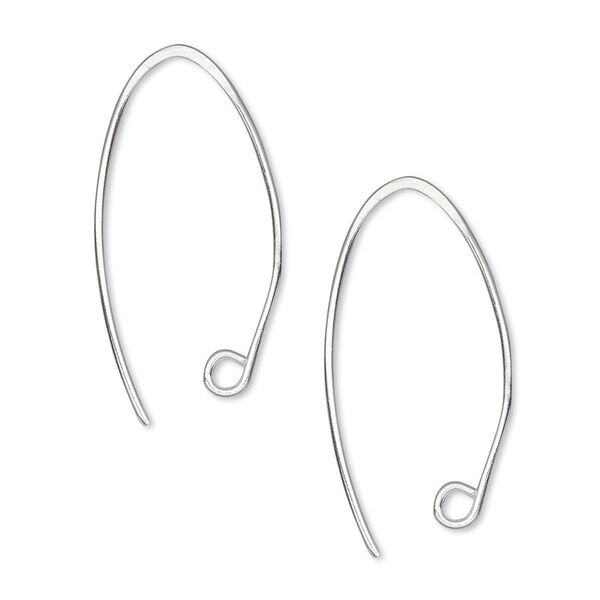 Ear wire, Hill Tribes, silver-plated brass, 27mm marquise with open loop, 20 gauge. Sold per pkg of 5 pairs. image number 0