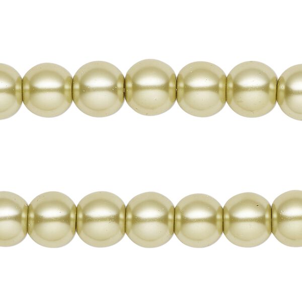 Bead, glass pearl, olive green, 8mm round. Sold per pkg of (2) 15-inch strands, approximately 100 beads. image number 0