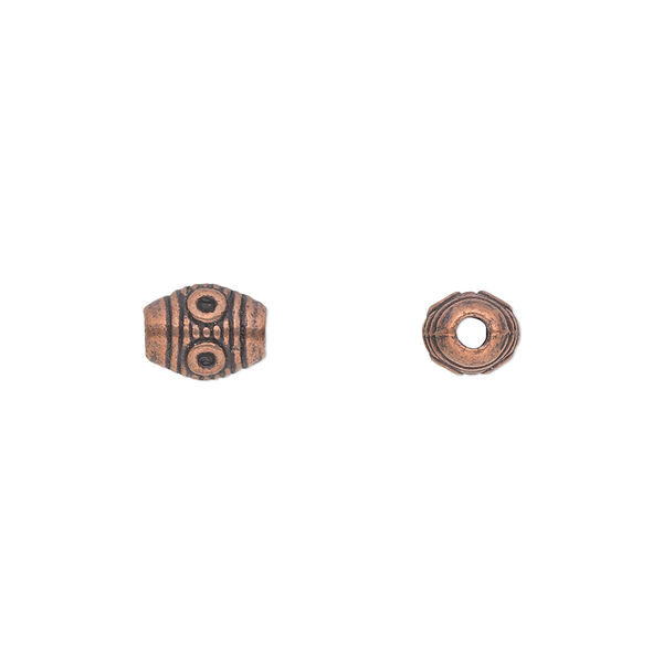 Bead, antique copper-plated "pewter" (zinc-based alloy), 8x6mm fancy barrel. Sold per pkg of 50. image number 0