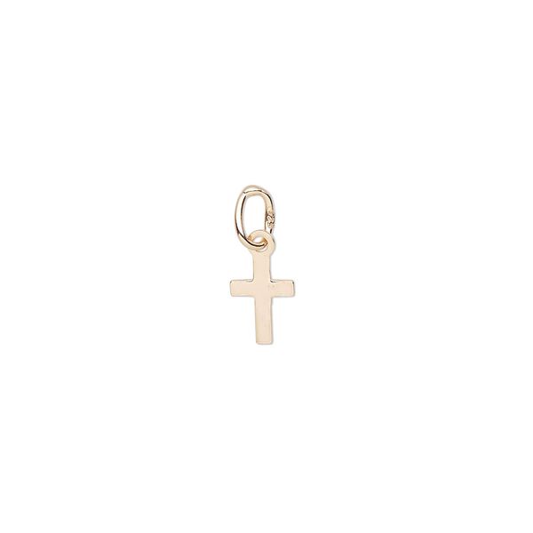 Drop, rose gold-plated sterling silver, 7x5mm cross. Sold per pkg of 4. image number 0