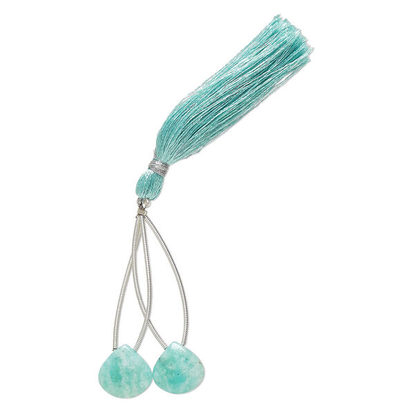 Amazonite 1pkg2, hand-cut top-drilled puffed teardrop bead natural 14x14mm image number 1