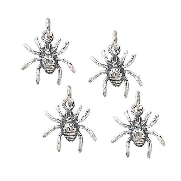 Charm, antiqued sterling silver, 13x12mm spider. Sold per pkg of 4. image number 0