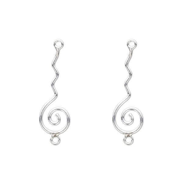 Link, sterling silver, 20x7mm wavy swirl. Sold per pkg of 2. image number 0