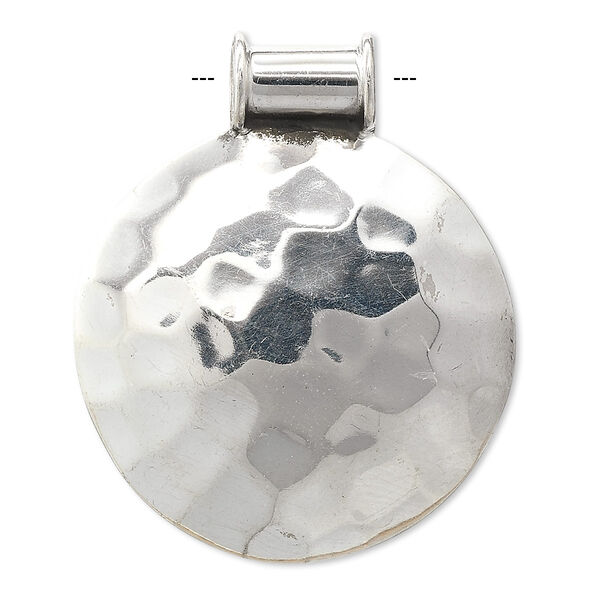 Pendant, sterling silver, 34mm hammered round. Sold individually. image number 0