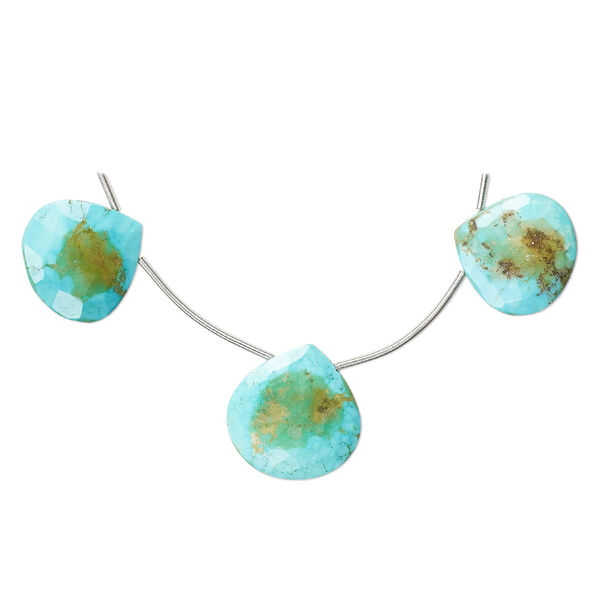 Imperial crown turquoise 1pkg3, hand-cut top-drilled faceted puffed teardrop bead natural C grade, 15-20mm image number 0