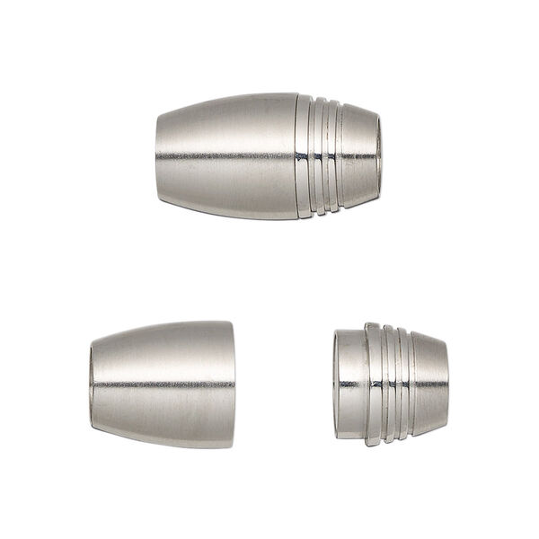 Clasp, magnetic, stainless steel, 18x10.5mm matte barrel with glue-in ends, 6mm inside diameter. Sold individually. image number 0