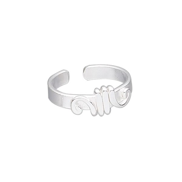 Ring, silver-plated copper, 7mm wide with fancy design, adjustable. Sold individually. image number 0