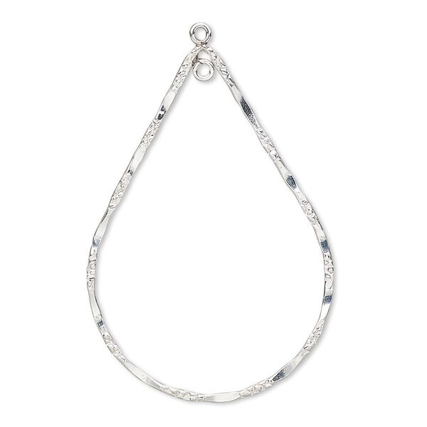 Focal, sterling silver-filled, 41x29mm double-sided hammered and textured open teardrop with loop. Sold individually. image number 0