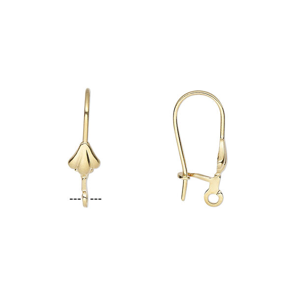 Ear wire, gold plate brass, 18mm kidney with 6x5mm shield and open loop, 20-21 gauge. Sold per pkg of 5 pairs. image number 0