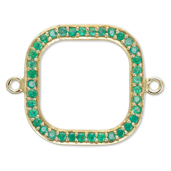 Link, green onyx (dyed) and gold-finished sterling silver, 20x20mm single-sided open square. Sold individually. image number 0