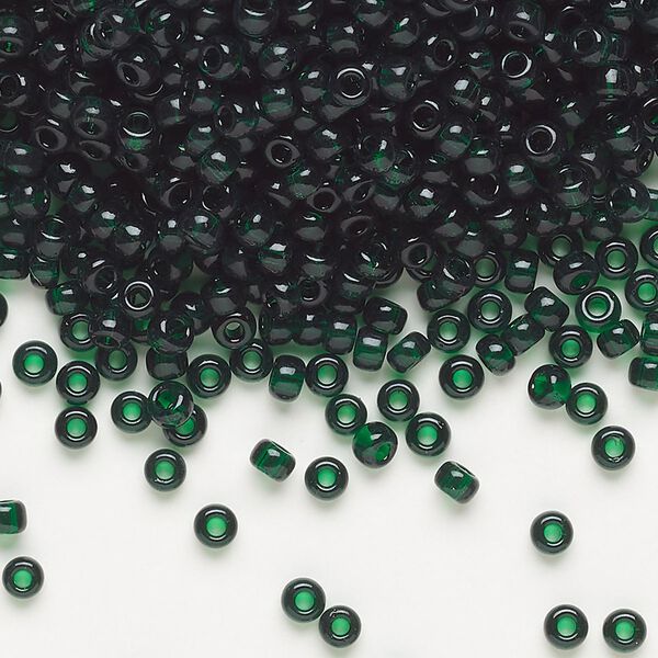 Seed bead, Miyuki, glass, pkg/50g, #8 rocaille, transparent emerald green (RR-156). image number 0