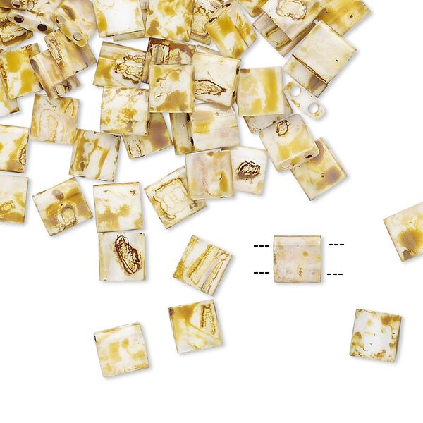 Seed bead, TILA®, glass, pkg/40g, 5mm full tila square, opaque Picasso antique white, (TL-4512). image number 0