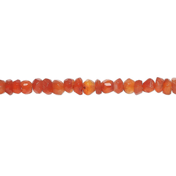 Bead, carnelian (dyed/heated), 3x2mm-4x3mm faceted hand-cut rondelle, B- Grade, Mohs hardness 6-1/2 to 7. Sold per 15-1/2" to 16" strand. image number 0