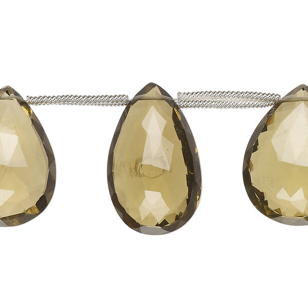 Golden quartz 1pkg5, hand-cut top-drilled faceted puffed teardrop bead 18x11mm-27x19mm image number 0