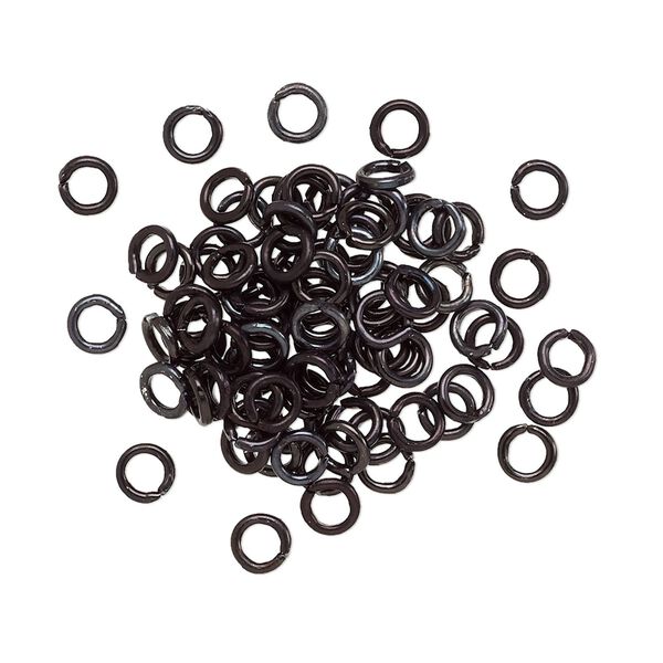 Jump ring, anodized aluminum, black, 4mm round, 2.4mm inside diameter, 20 gauge. Sold per pkg of 100. image number 0