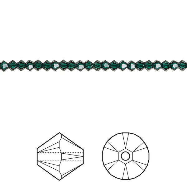 Bead 1440pk emerald, Swarovski® 2.5mm XILION bicone 5328 image number 0