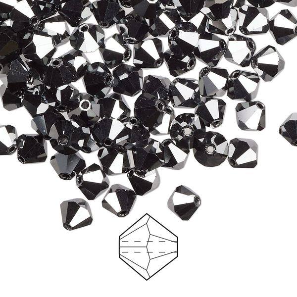 Bead 576pk jet hematite 2X, Preciosa Czech crystal 5mm bicone image number 0