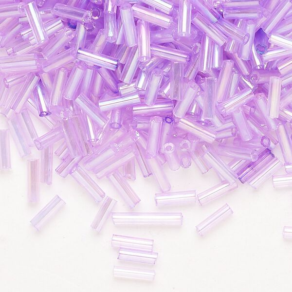Bead, Ming Tree™, bugle bead, glass, pkg/1/4 pound, 1/4 inch, rainbow dyed color transparent lilac. image number 0