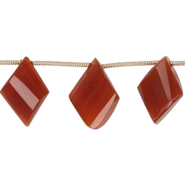 Bead, carnelian (dyed / heated), 15x10mm-18x12mm graduated hand-cut top-drilled faceted twisted diamond, B+ grade, Mohs hardness 6-1/2 to 7. Sold per pkg of 5 beads. image number 0