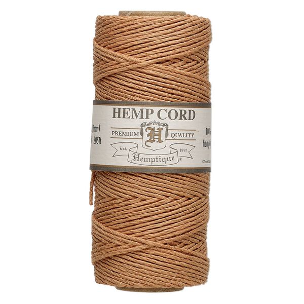 Cord, Hemptique®, polished hemp, cappuccino candy, 1mm, 20-pound test. Sold per 205-foot spool. image number 0