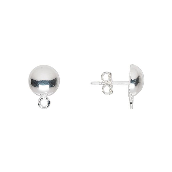 Earstud 1pkg10 sterling silver, 8mm half-ball / open loop / earnuts, polished 5 pair image number 0
