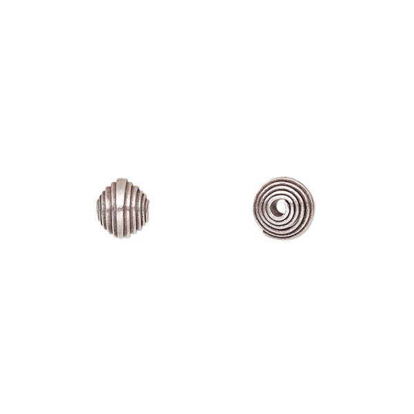 Bead, Hill Tribes, antiqued sterling silver, 6mm round with horizontal stripe. Sold per pkg of 4. image number 0