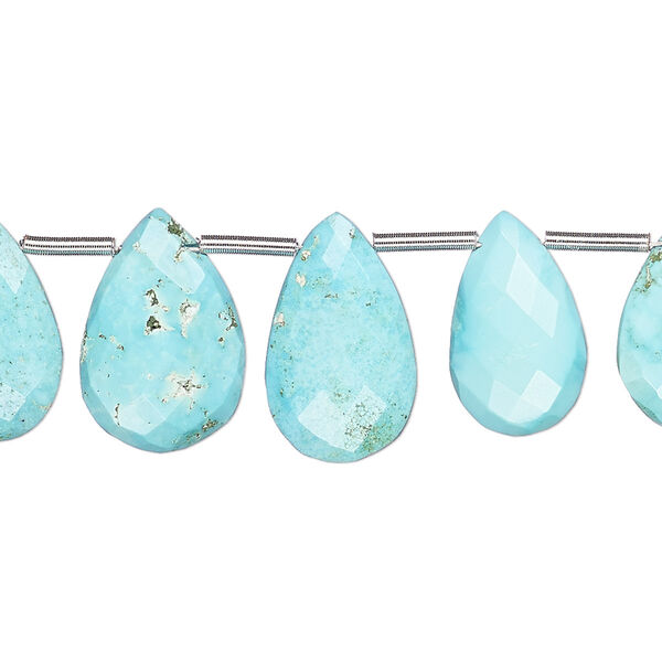 Imperial crown turquoise 1pkg14, hand-cut top-drilled faceted puffed teardrop bead natural B grade, 12x9mm-18x12mm image number 0